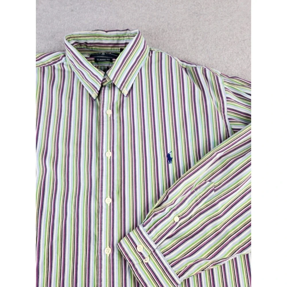 Vintage‎ Polo Ralph Lauren 17.5 XL Bright Shirt Striped Oxford Shirt Spring!
